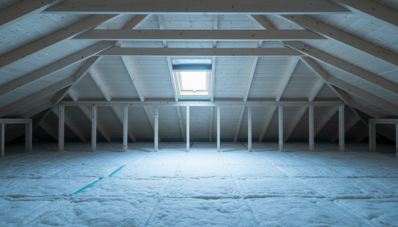 A serene and impeccably clean attic space bathed in soft, natural morning light